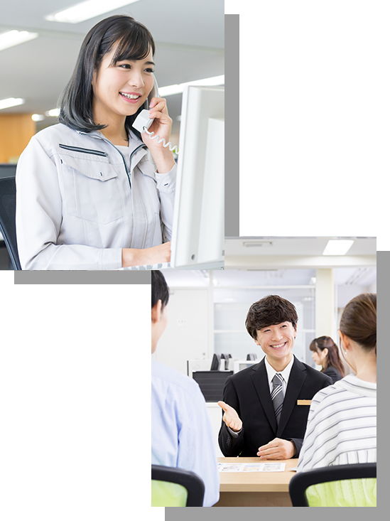 笑顔で対応する男性と女性